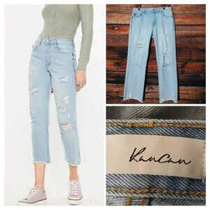 Kancan Jeans 27 7 Sierra High Rise Straight Crop Distressed Blue Denim